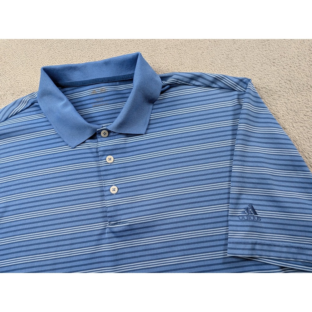Adidas Golf Polo Shirt Mens Large Blue White Striped Short Sleeve P78095